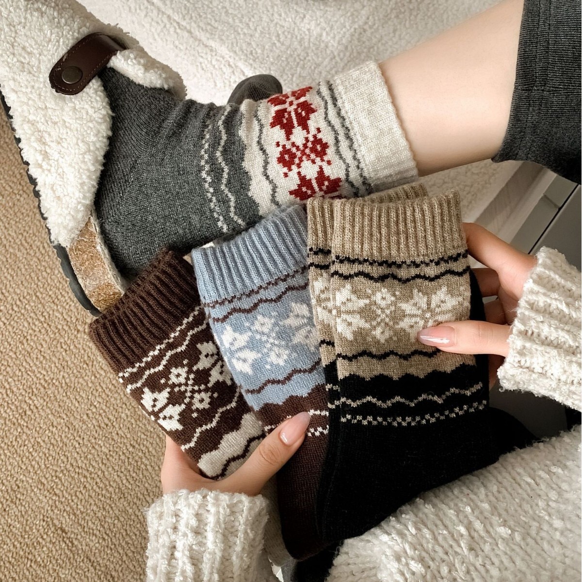 《6315》♾️費爾島復古花羊毛襪