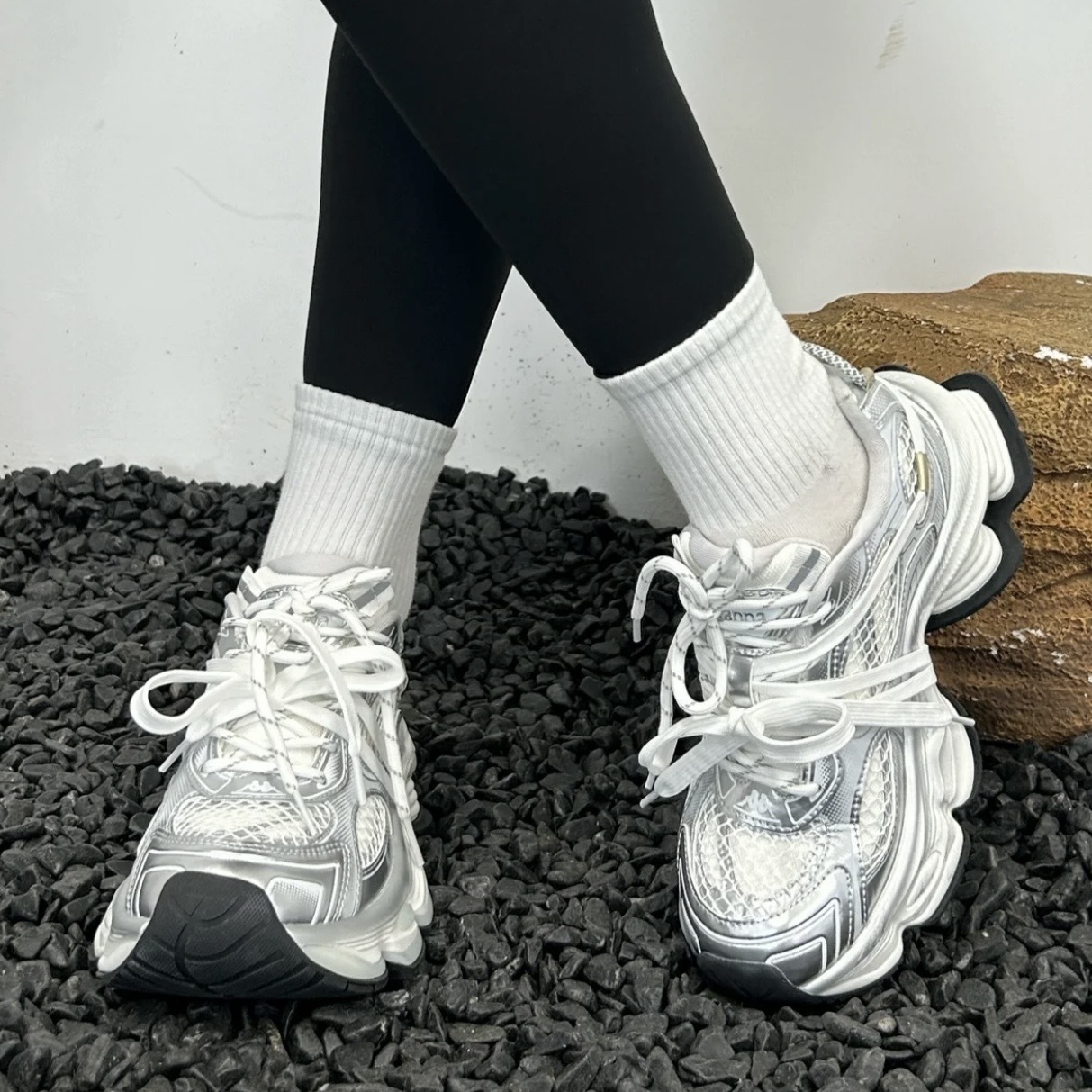 KAPPA 白銀 網布 復古 厚底 增高 休閒 老爹鞋 K0F85MC17CZ-171