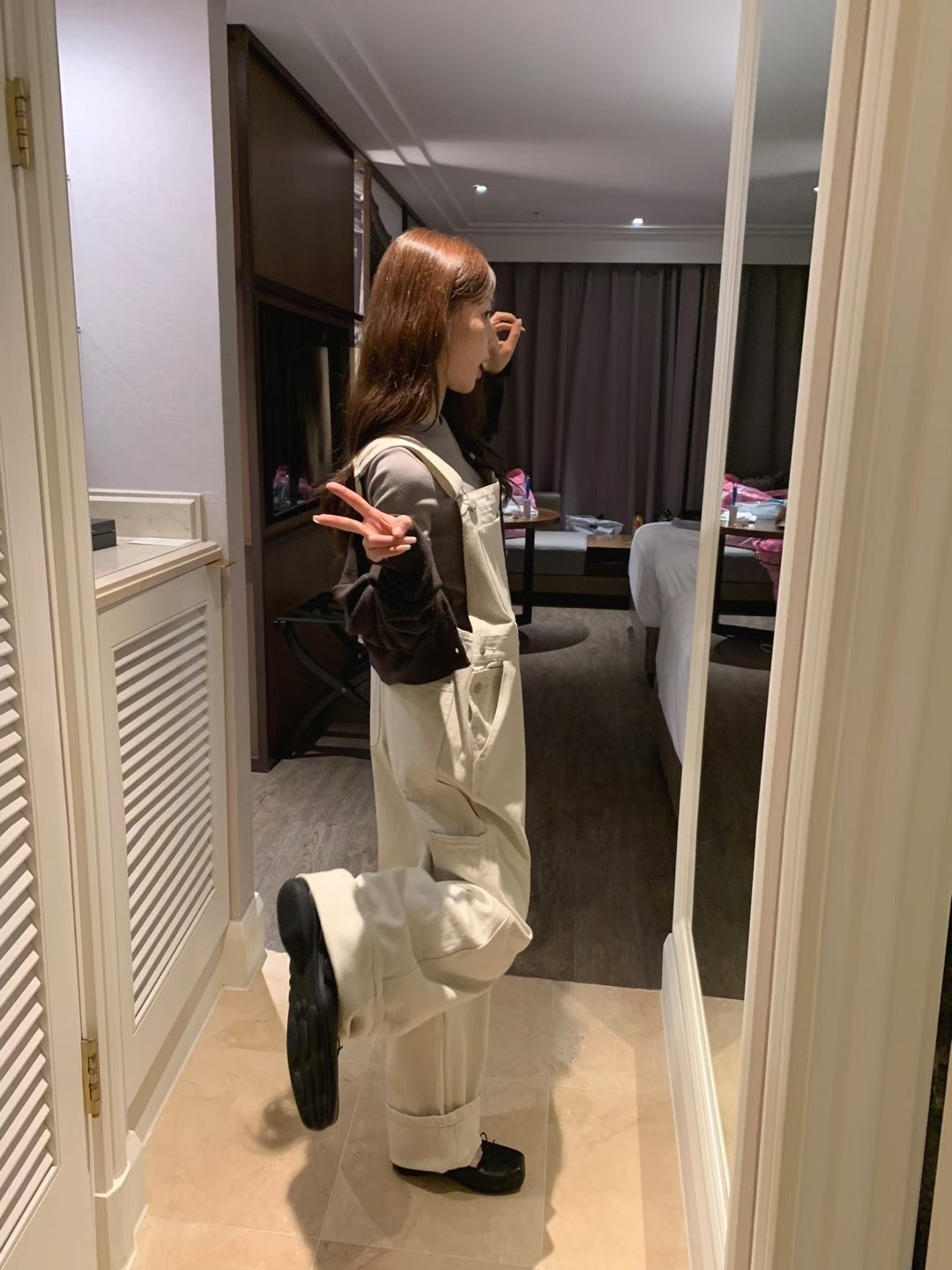 可愛休閒風吊帶長褲