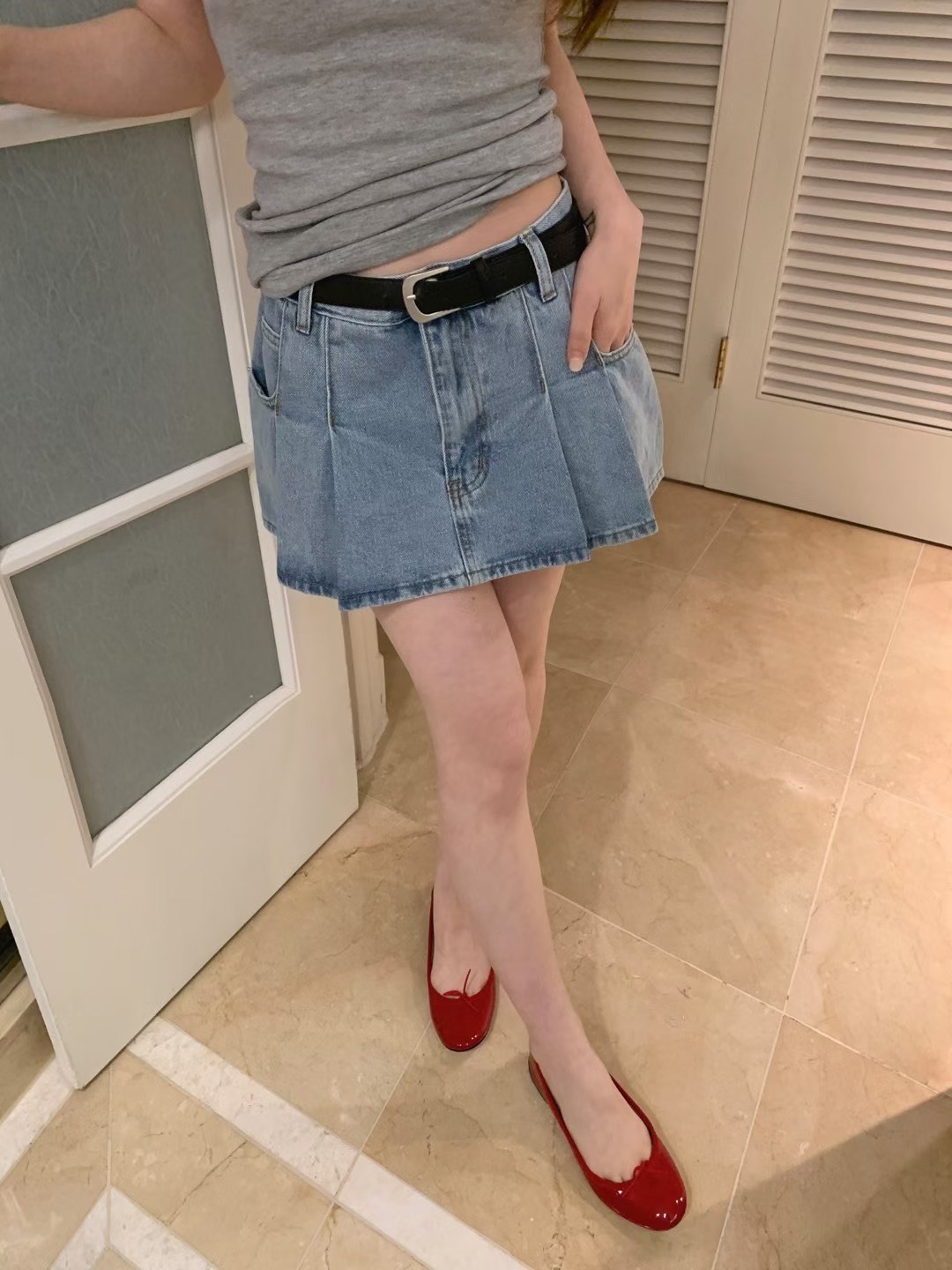 寬折牛仔迷你短裙