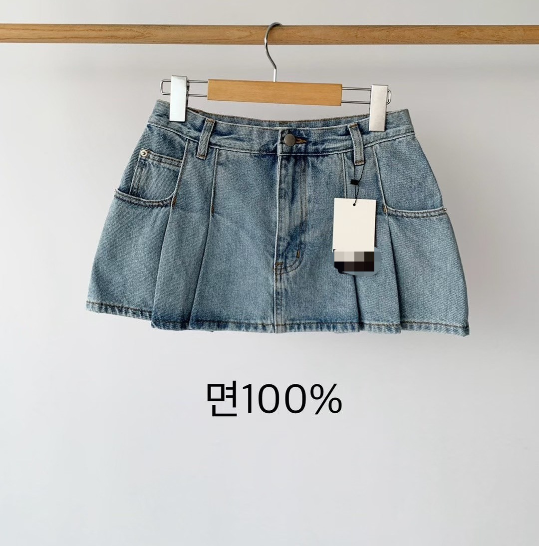 寬折牛仔迷你短裙