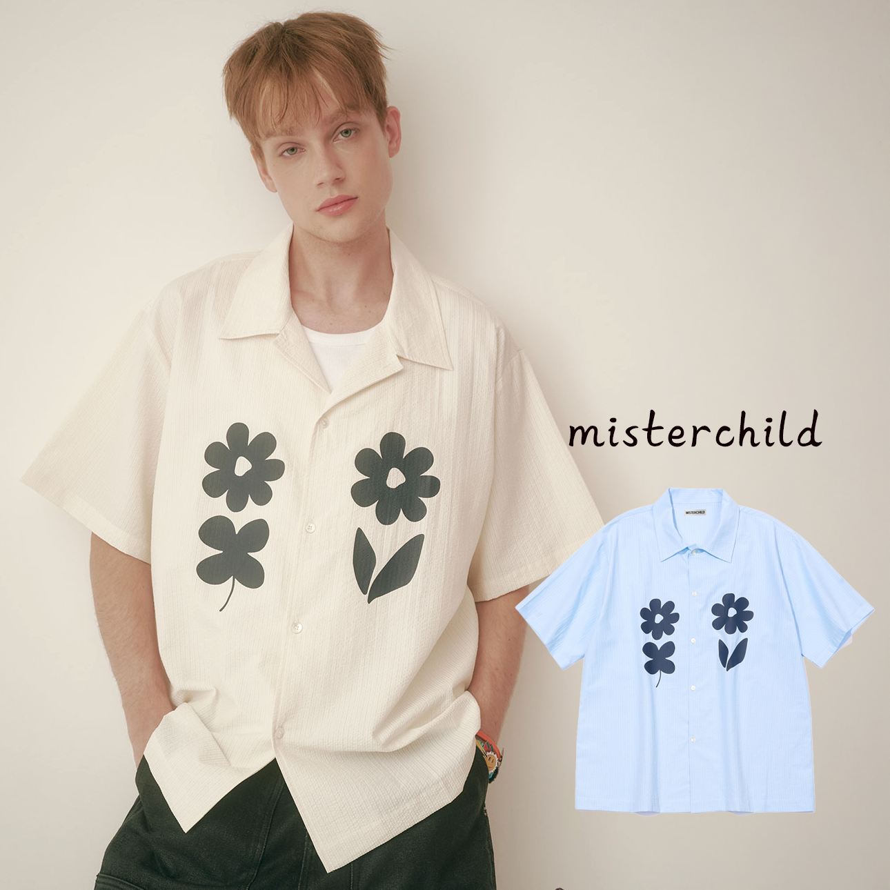 MISTERCHILD 小花 直紋襯衫 短袖上衣