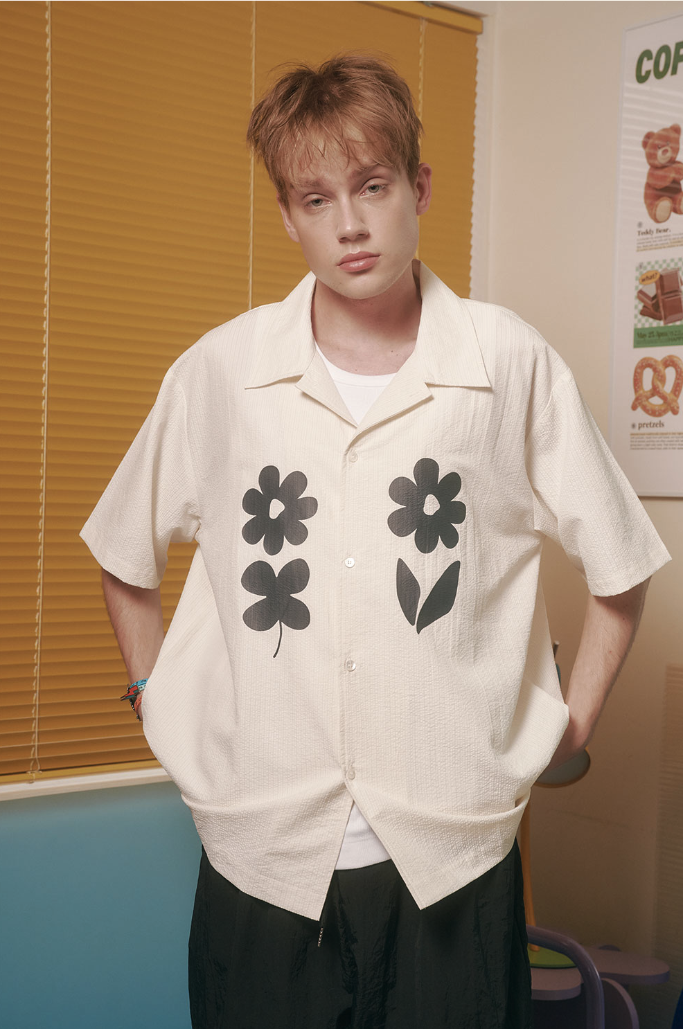 MISTERCHILD 小花 直紋襯衫 短袖上衣