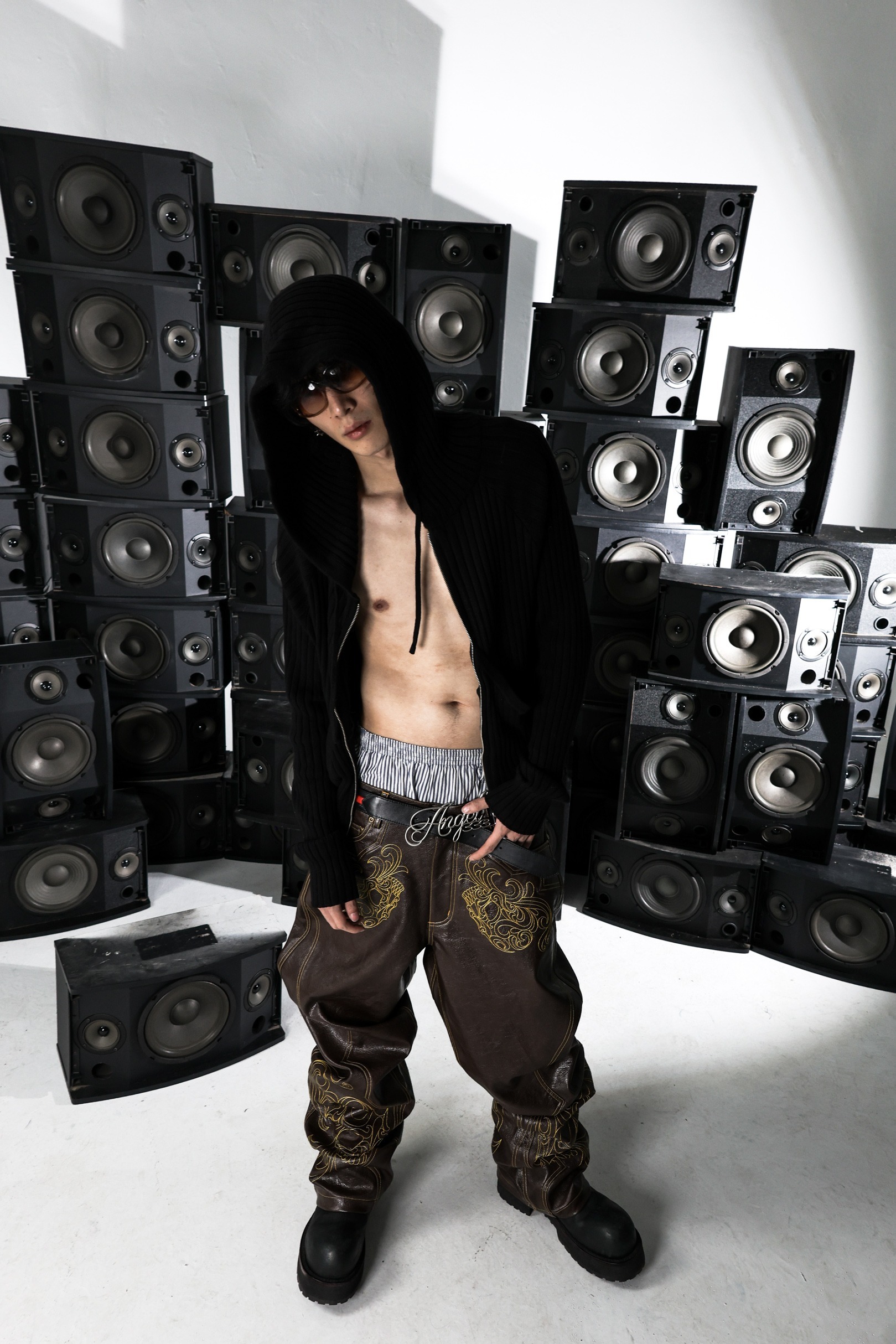 PCCVISION 3MAN0N 巴洛克骷髏 明線直筒 皮褲