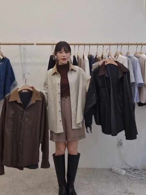 FP5138 拼接領仿皮恤衫外套