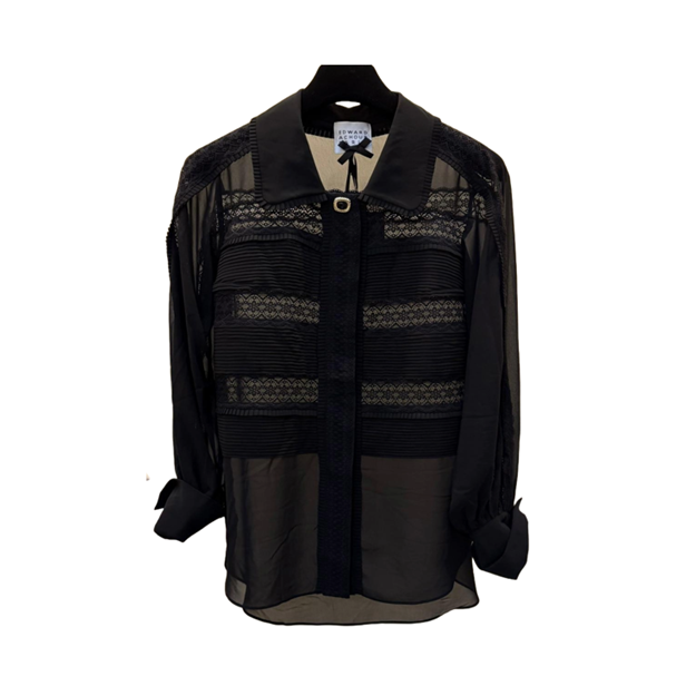 1EA1020-032 EDWARD ACHOUR Blouse with Black Lace Panel Detailing Black #090614/936 (C-EU-E)