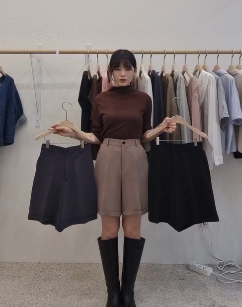 FP5139 雪紡反摺中長短西褲