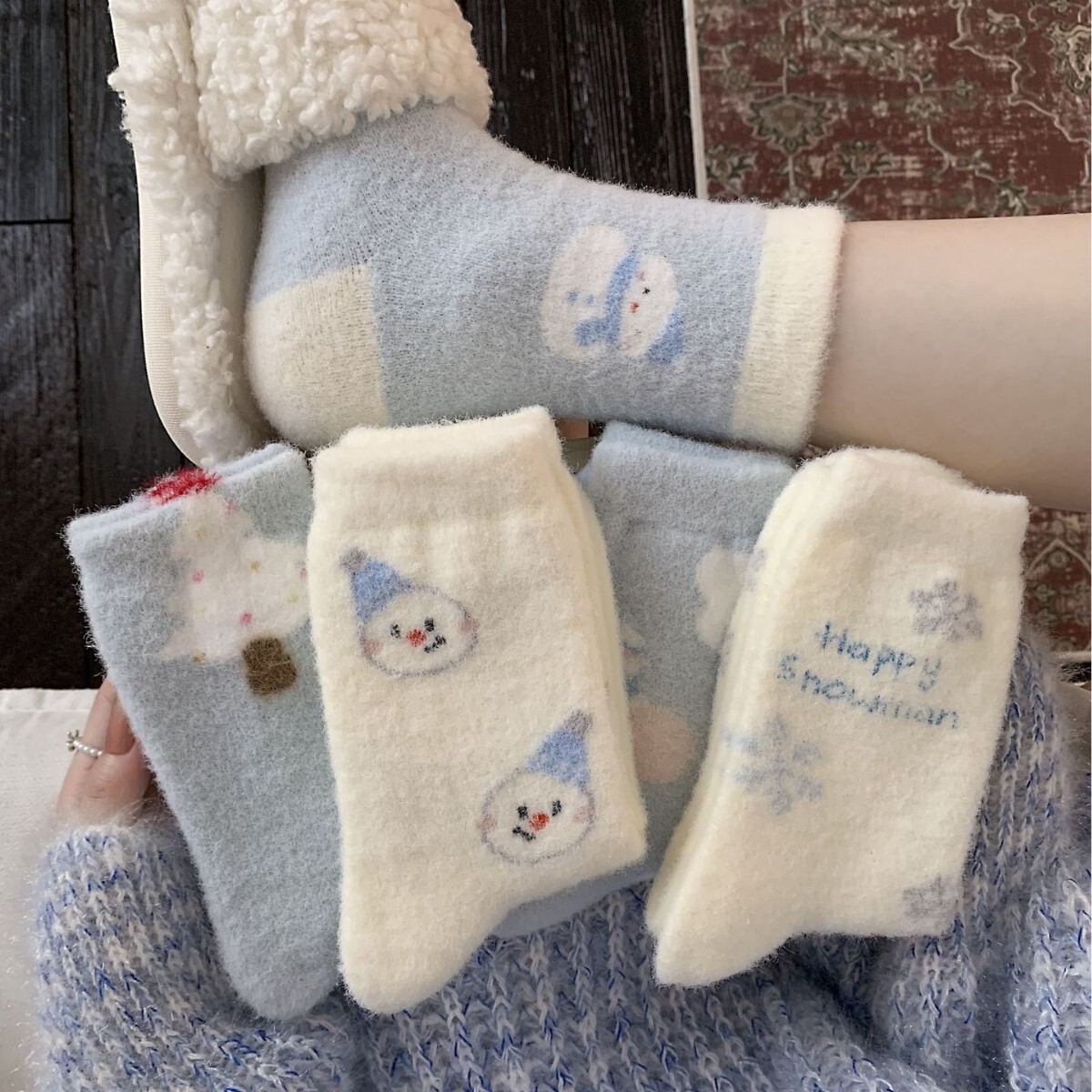 《6319》♾️藍色雪人澳絨秋冬襪