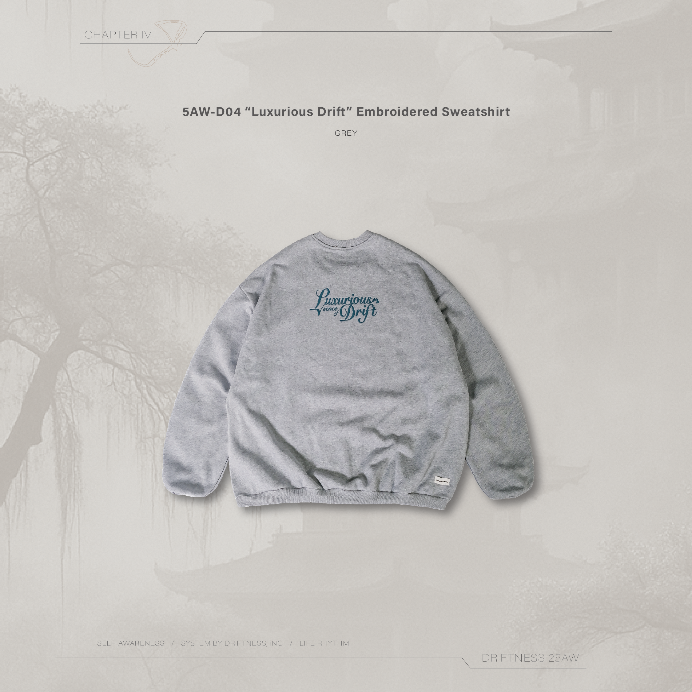 DRiFTNESS｜5AW-D04 ”Luxurious Drift” 文字電繡大學踢-Grey