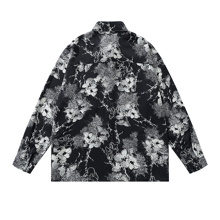 長袖襯衫 花襯衫 黑花 復古 暗黑