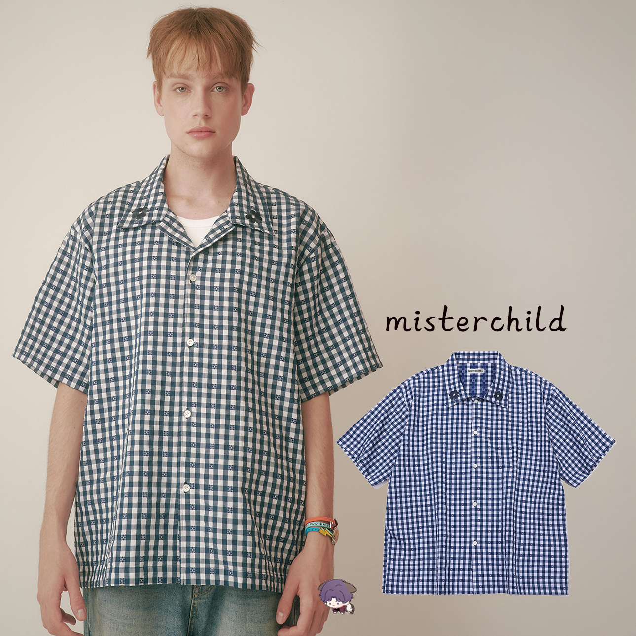 MISTERCHILD 藍格紋 短袖襯衫 上衣