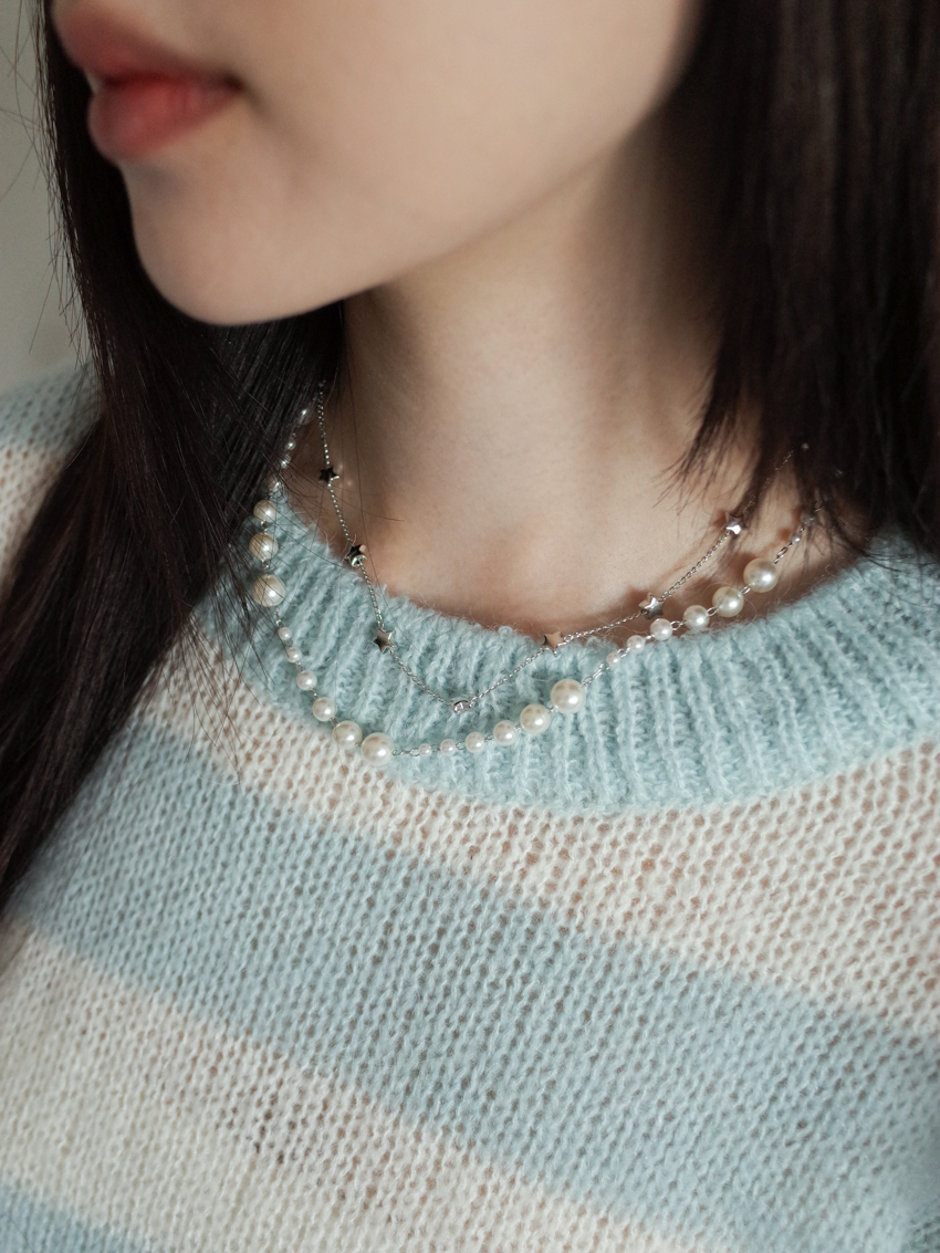 3-way pearl & star fine chain