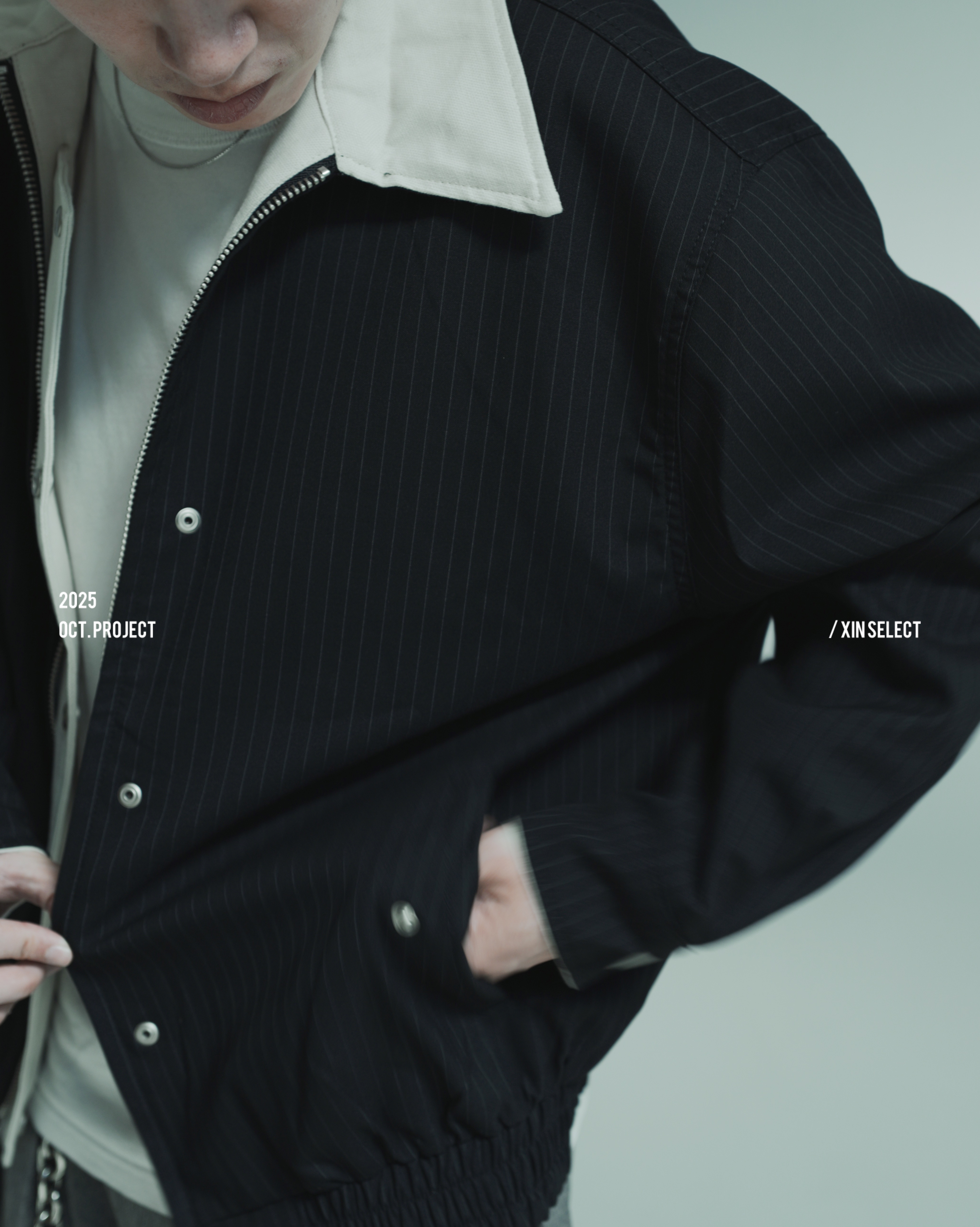 XIN SELECT 雙面穿 翻領 外套 條紋 黑白 CW1237