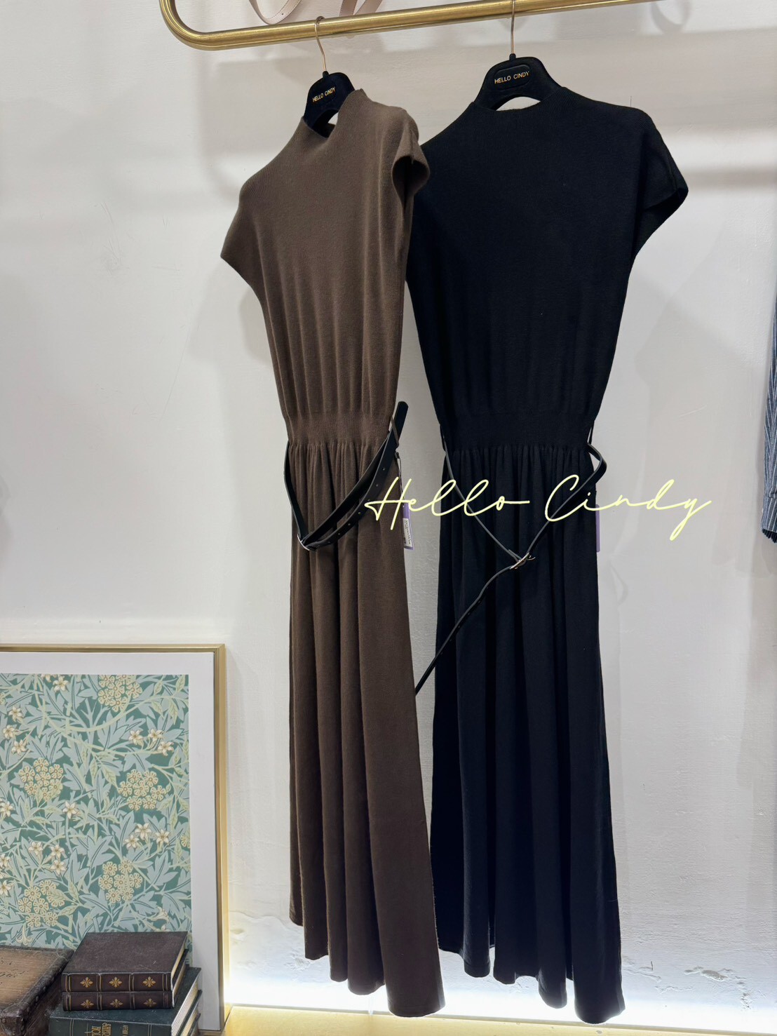 B10089 Cindy自留款～優雅針織拼接長洋裝(附腰帶)