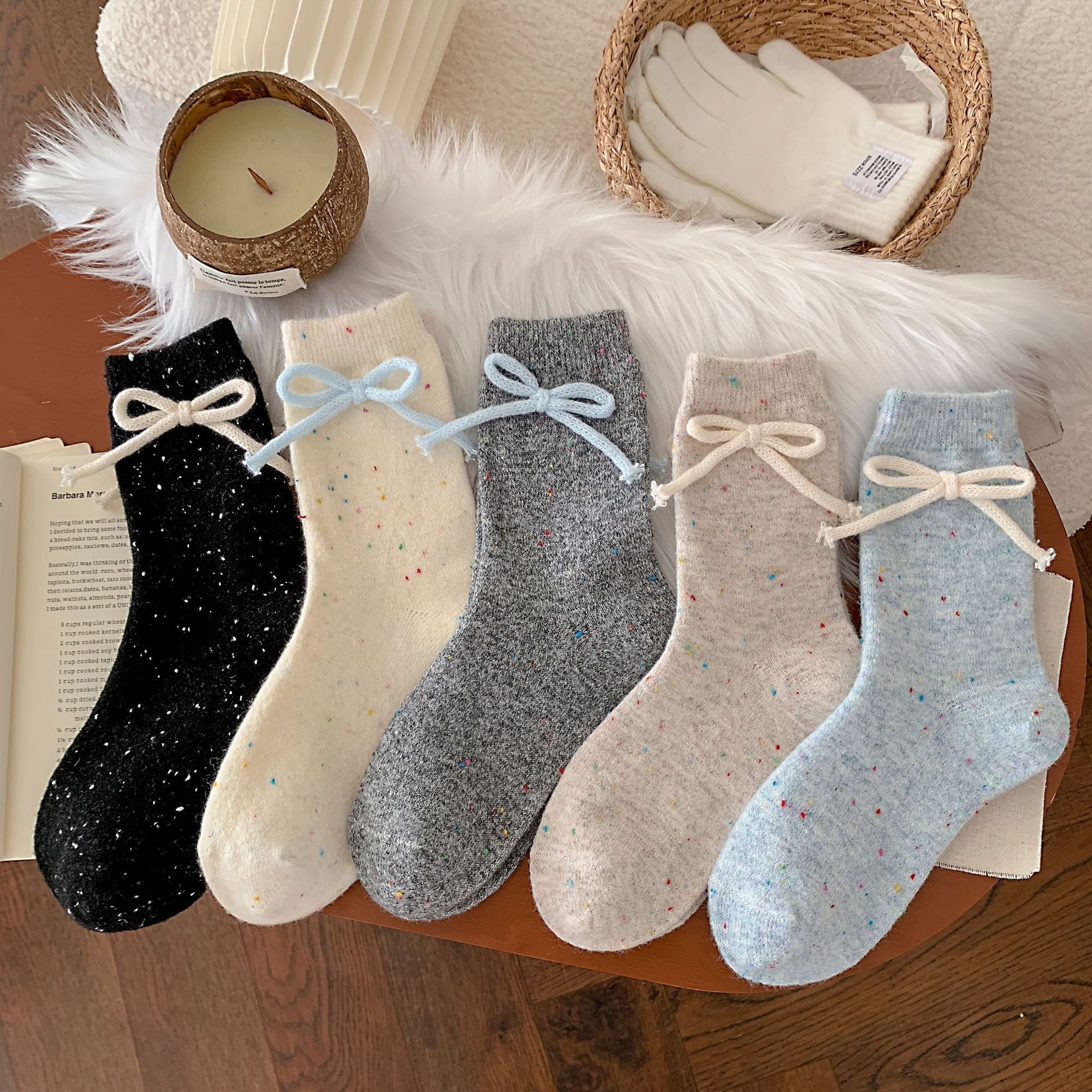 《6322》♾️韓系蝴蝶結彩點羊毛襪