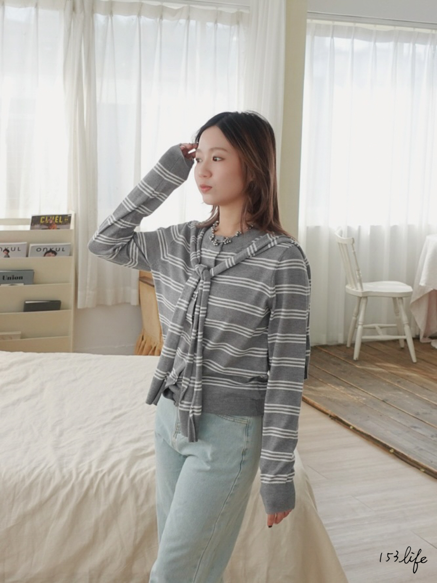 |現貨|條紋質感排扣小外套附披肩(2色)