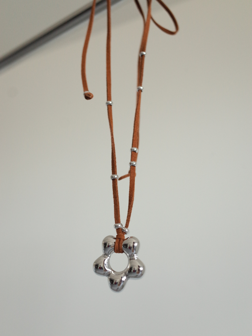 multiway suede necklace with silver flower pendant