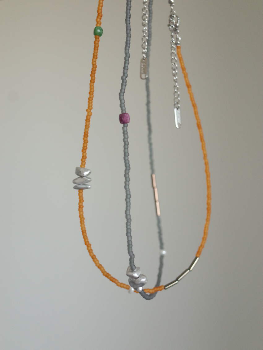 matte colorful bead & silver ball pendant necklace