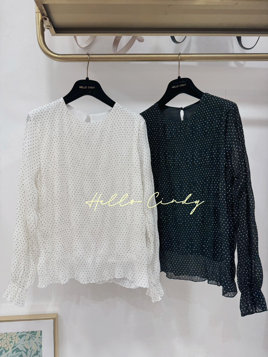 B10098 巴黎戀人水玉點點壓褶顯瘦感雪紡上衣