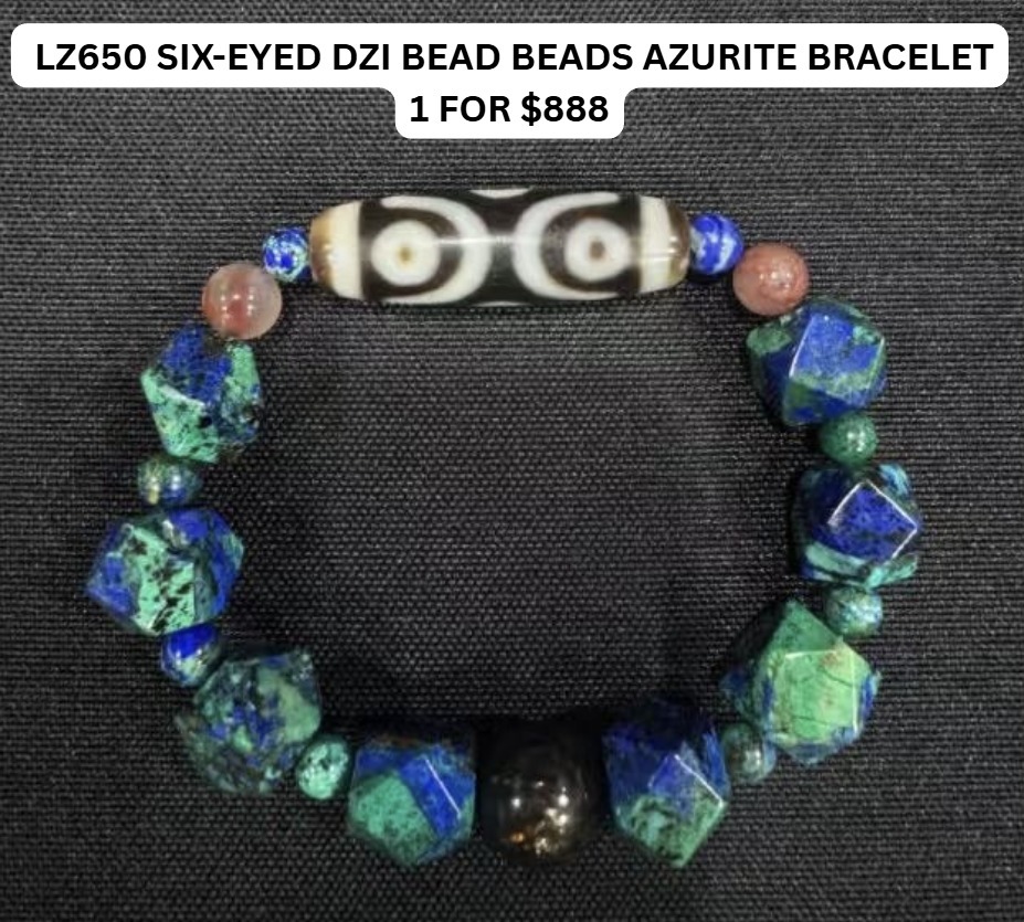 LZ650 SIX-EYED DZI BEAD BEADS AZURITE BRACELET