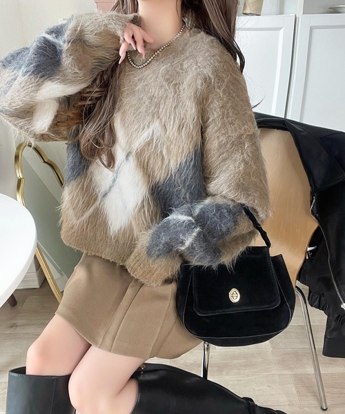 日本🇯🇵連線 Classical Elf 拉絨菱形花紋針織套頭衫 針織衫 拉絨材質 套頭衫 菱形花紋 毛衣 長袖 5色(任買兩件711免運)/預購