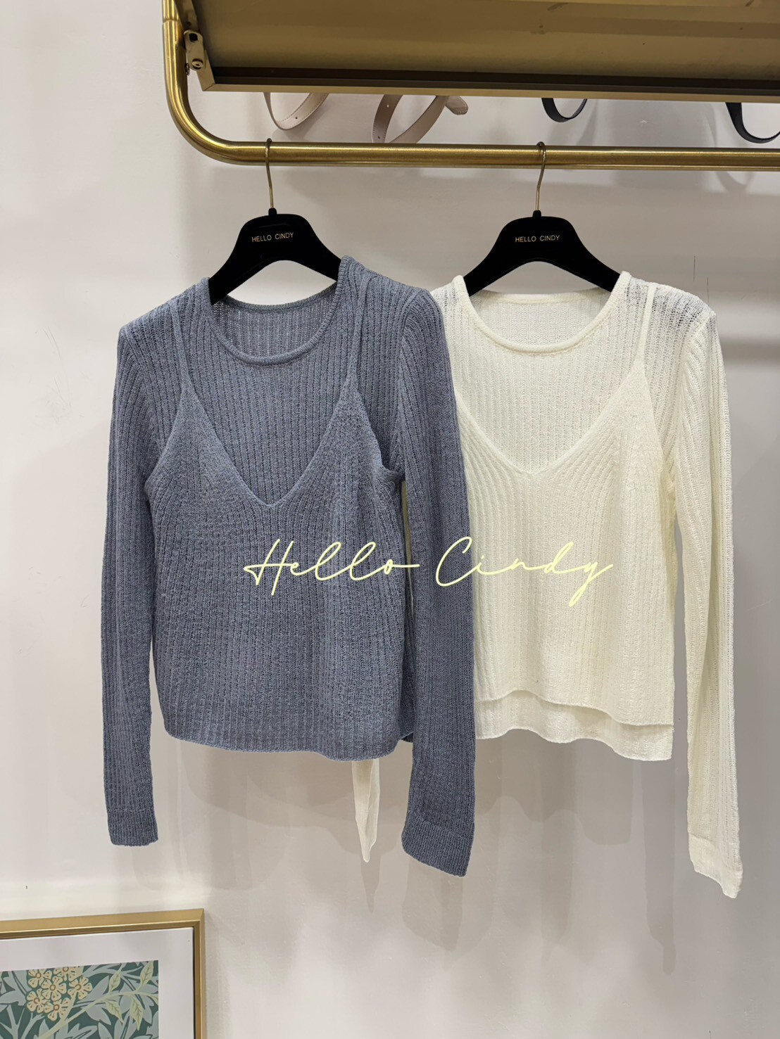 B10100 版型和顏色都不錯的假兩件背心長袖針織上衣