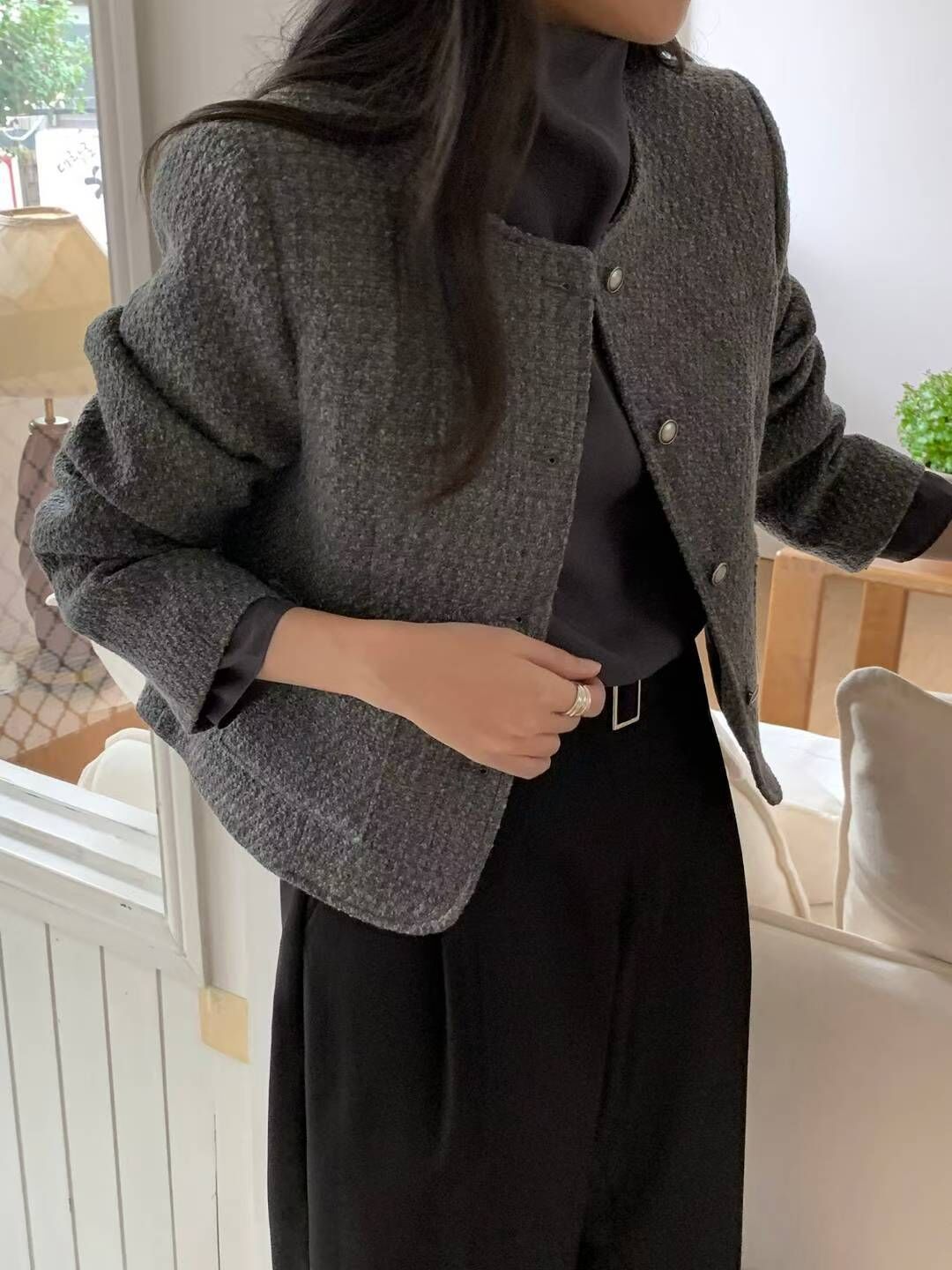 Kalista 典雅圓領排釦羊毛外套 [ 2色 / Free ]