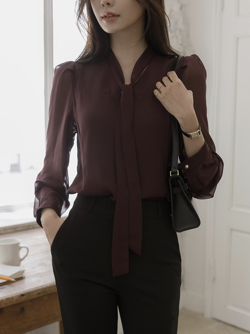 Fay 領綁排釦雪紡襯衫 [ 3色 / Free ]