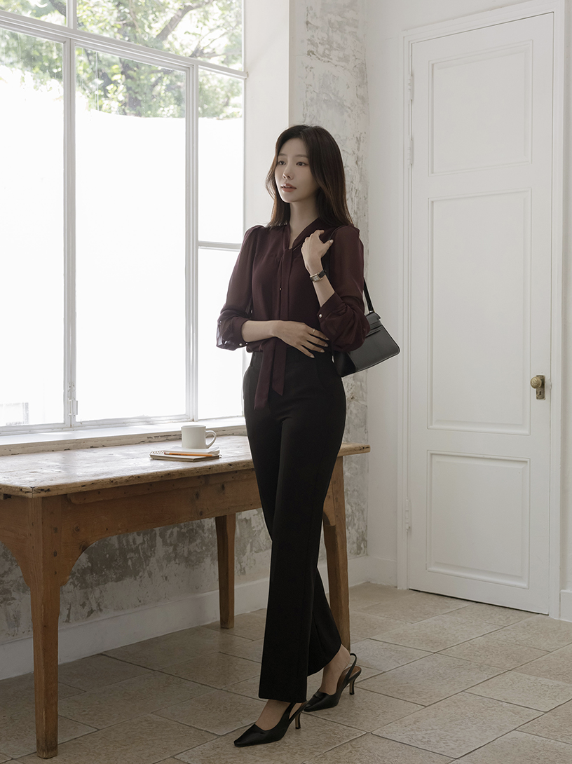 Fay 領綁排釦雪紡襯衫 [ 3色 / Free ]