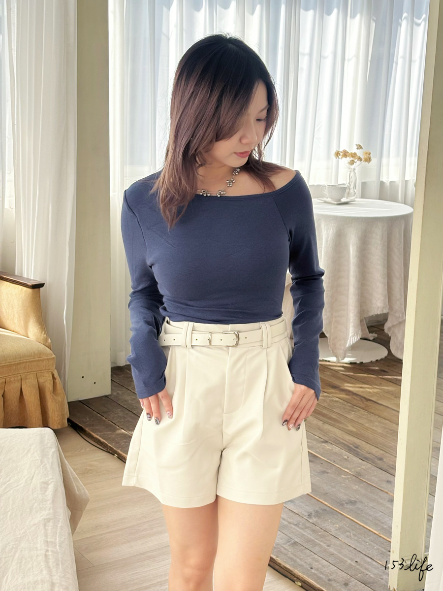 |現貨|附皮帶高腰打褶短褲(2色)