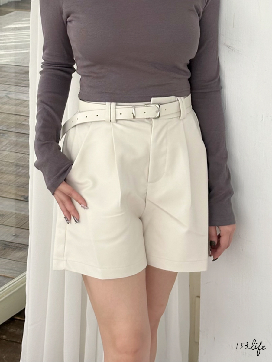 |現貨|附皮帶高腰打褶短褲(2色)