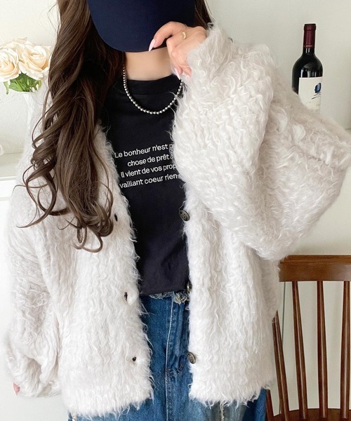 日本🇯🇵連線 Classical Elf 蓬鬆拉絨V領開襟衫 毛絨開襟衫 針織衫 拉絨材質 V領 外套 外搭 長袖 4色(任買兩件711免運)/預購