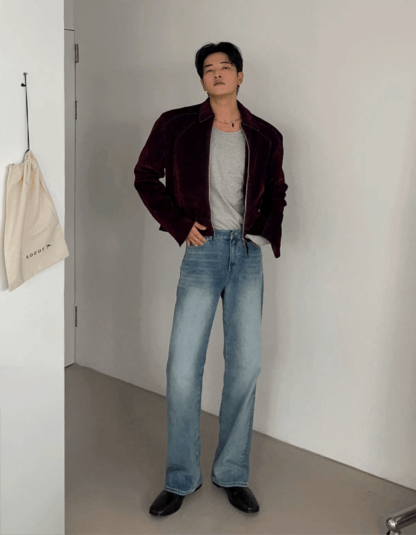 貓刷洗直筒寬牛仔褲