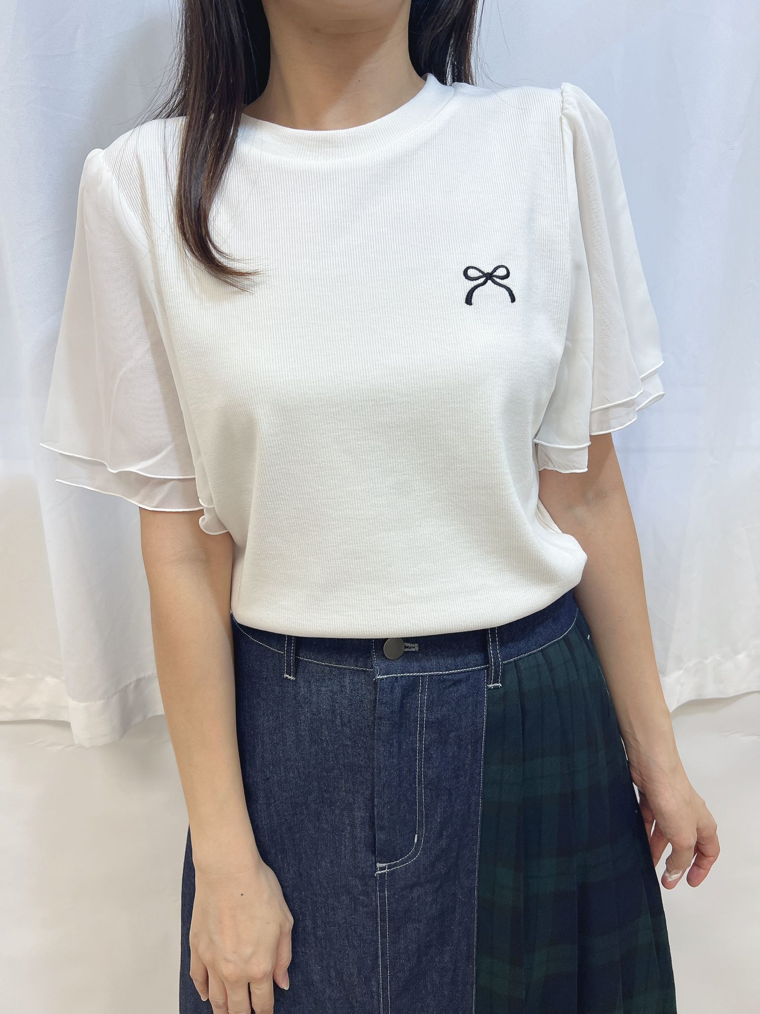 Hy 波浪袖胸口細蝴蝶結top