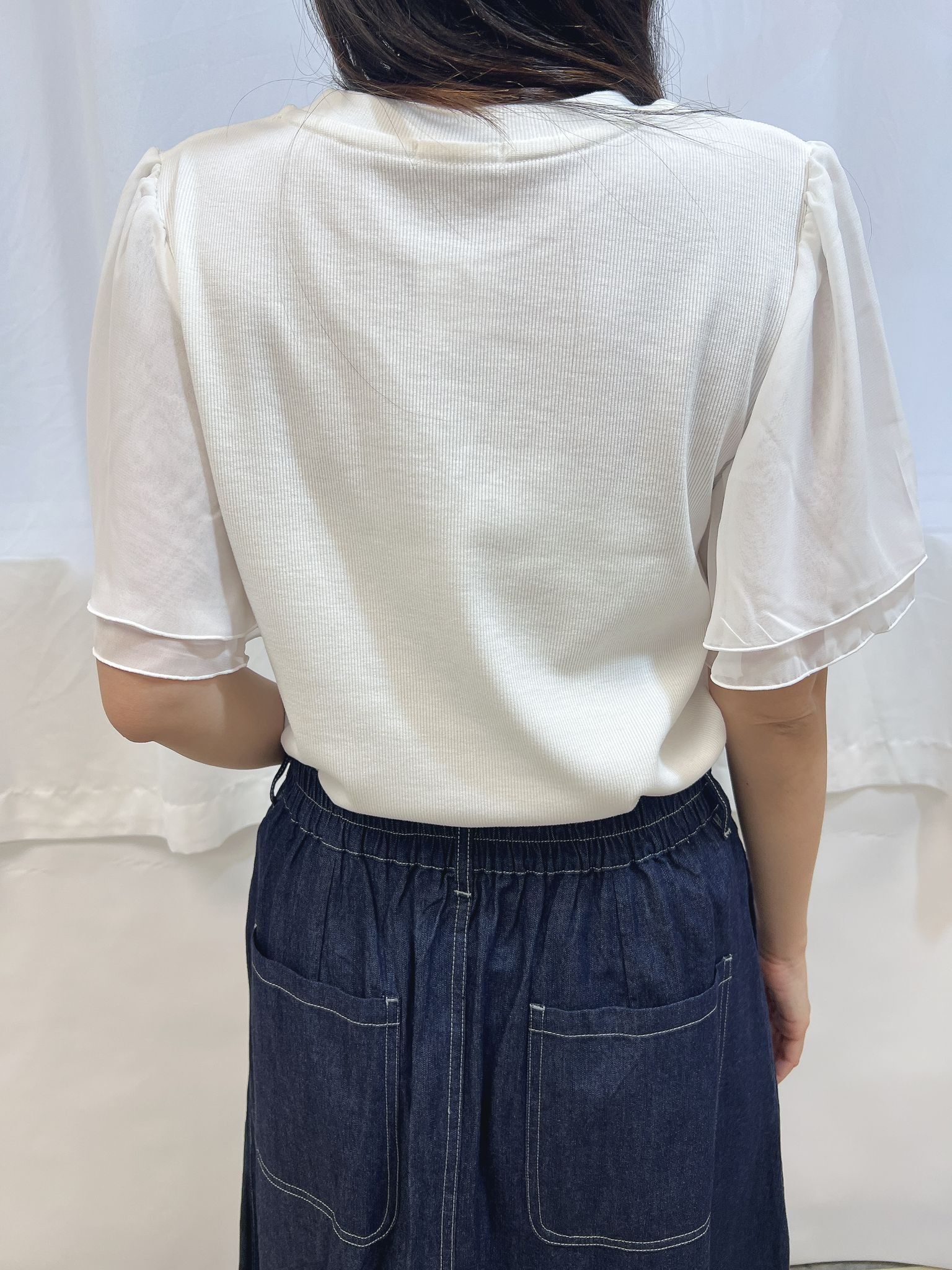 Hy 波浪袖胸口細蝴蝶結top