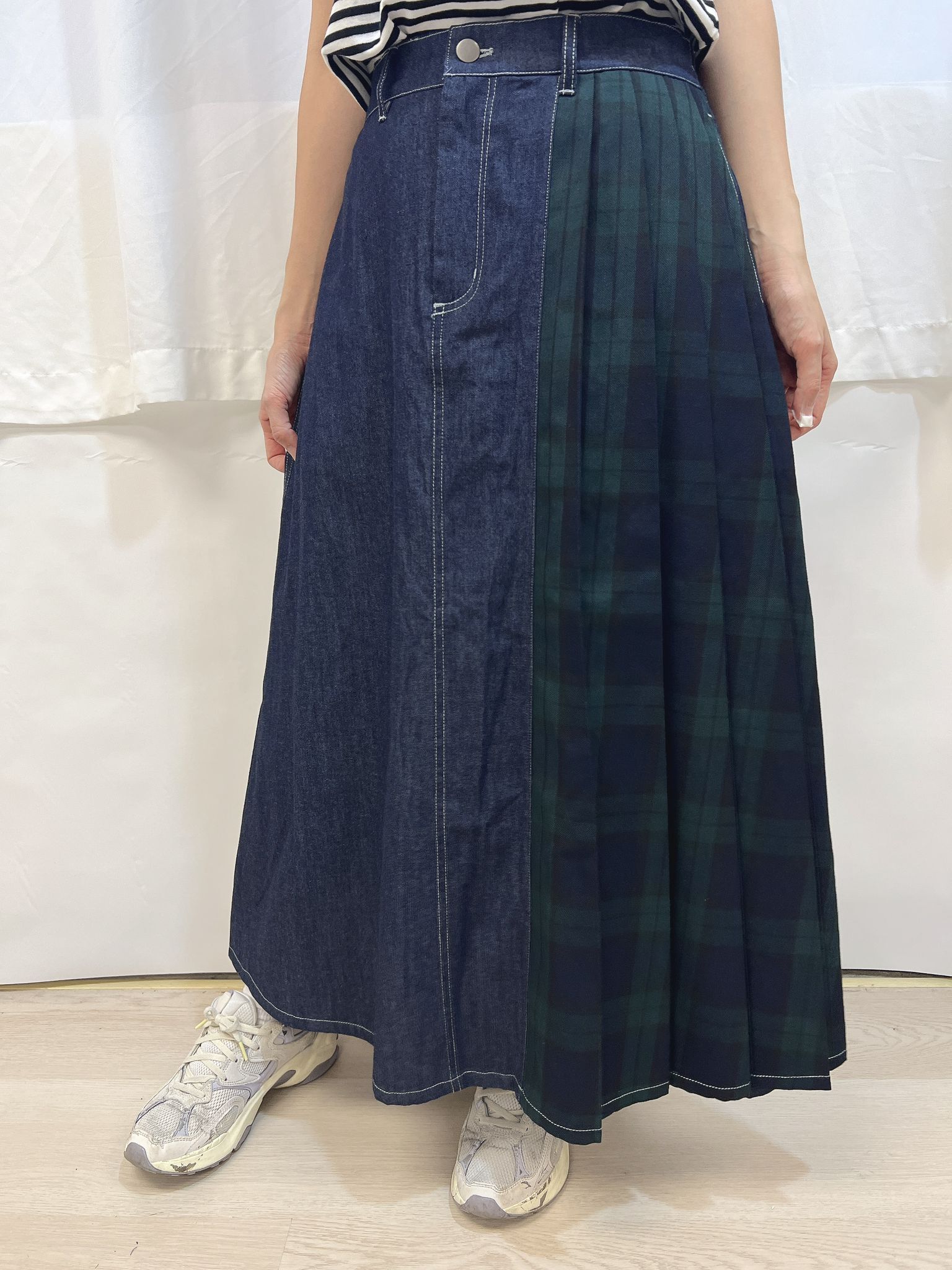 CE 牛仔拼格仔 長裙