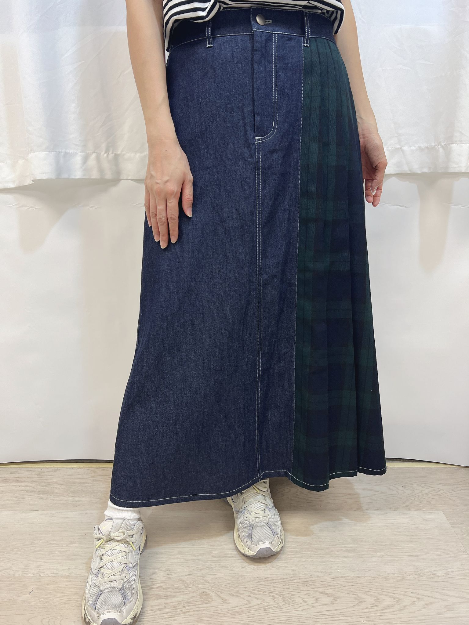 CE 牛仔拼格仔 長裙