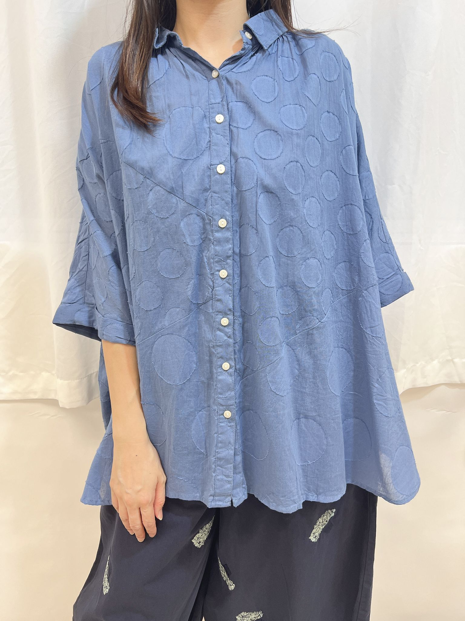 LN 圓點提花褶飾襯衫