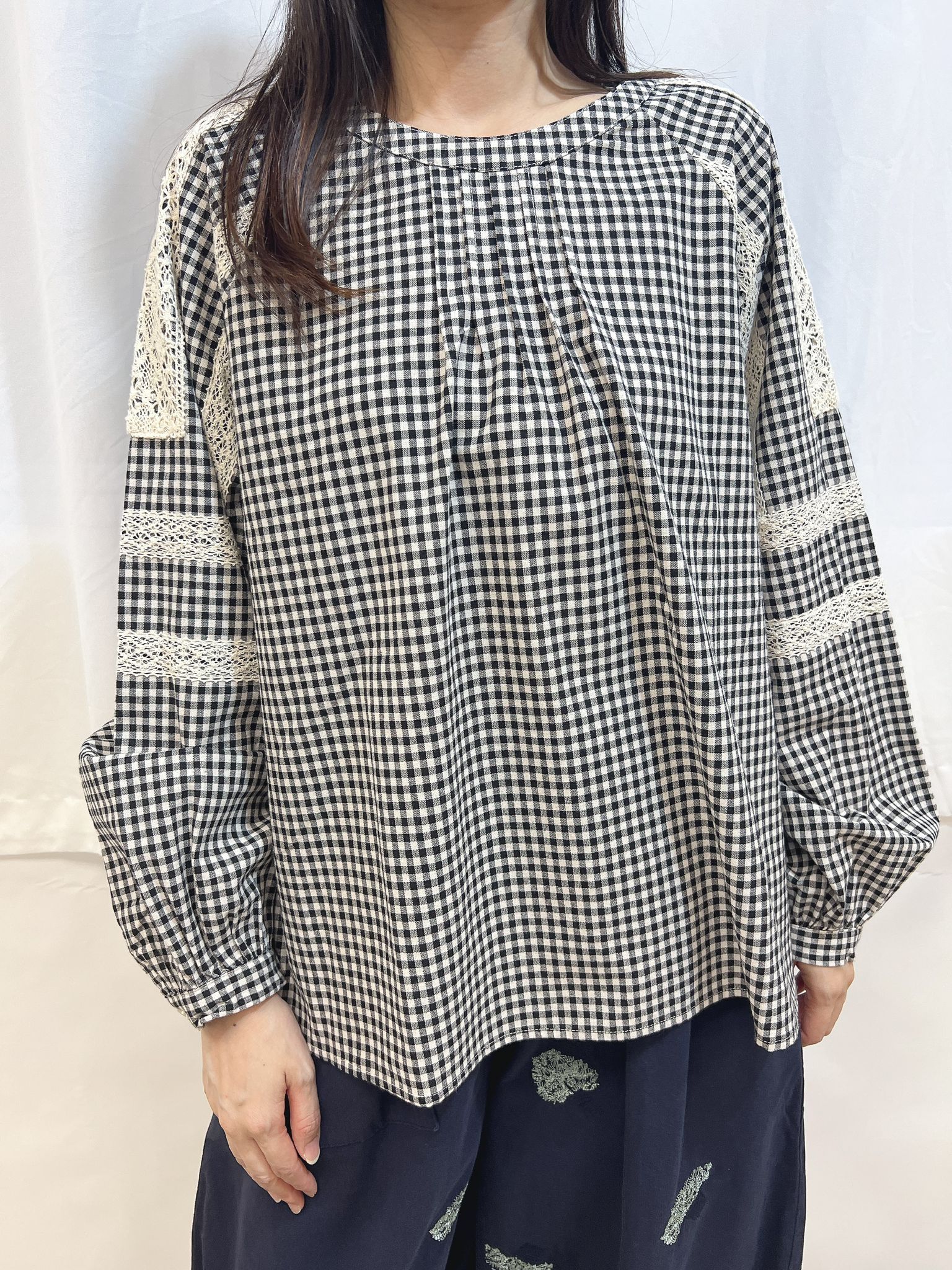 SM2 花紋LACE格仔袖襯衫