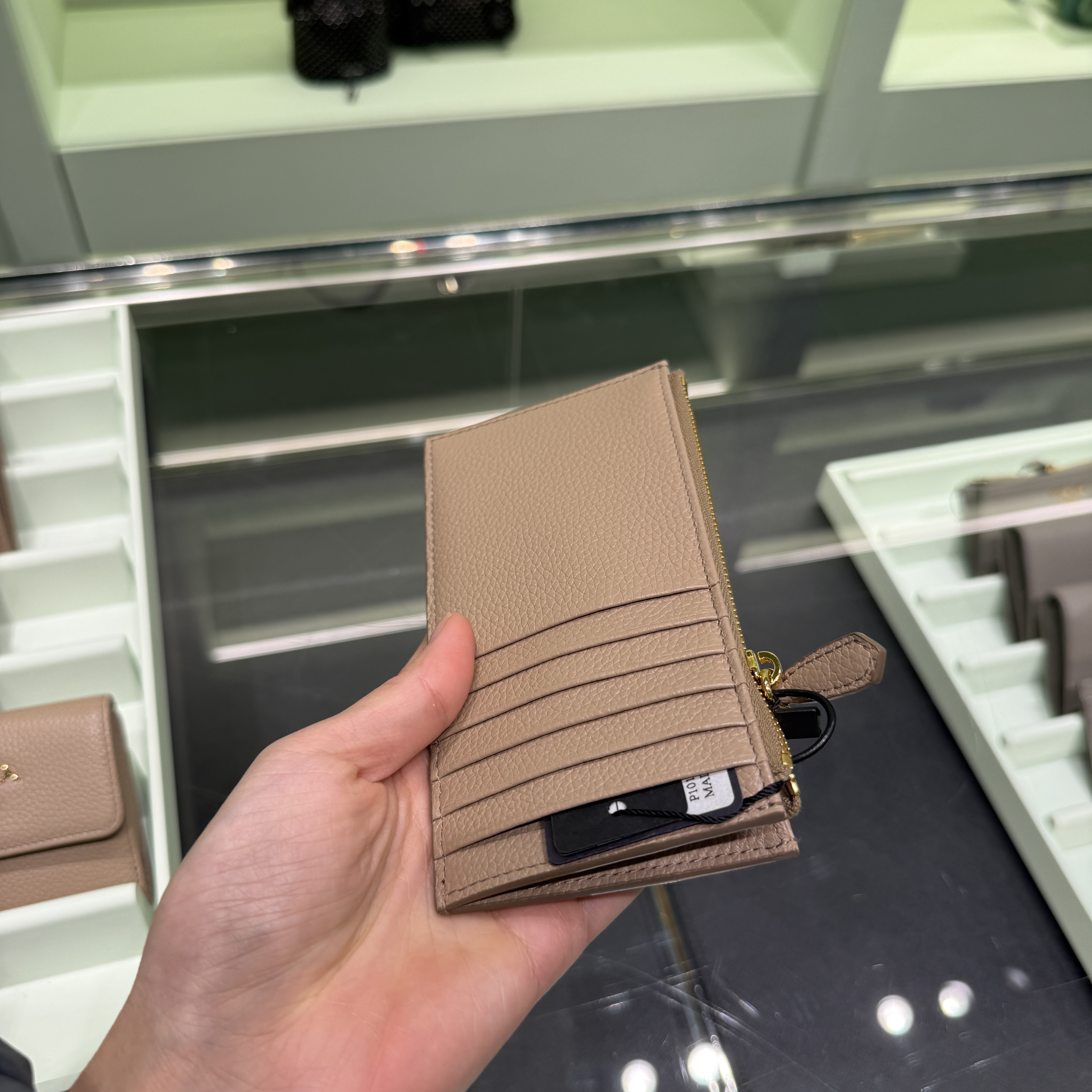 Prada grainy zip coin purse cardholder Beige 1MC079