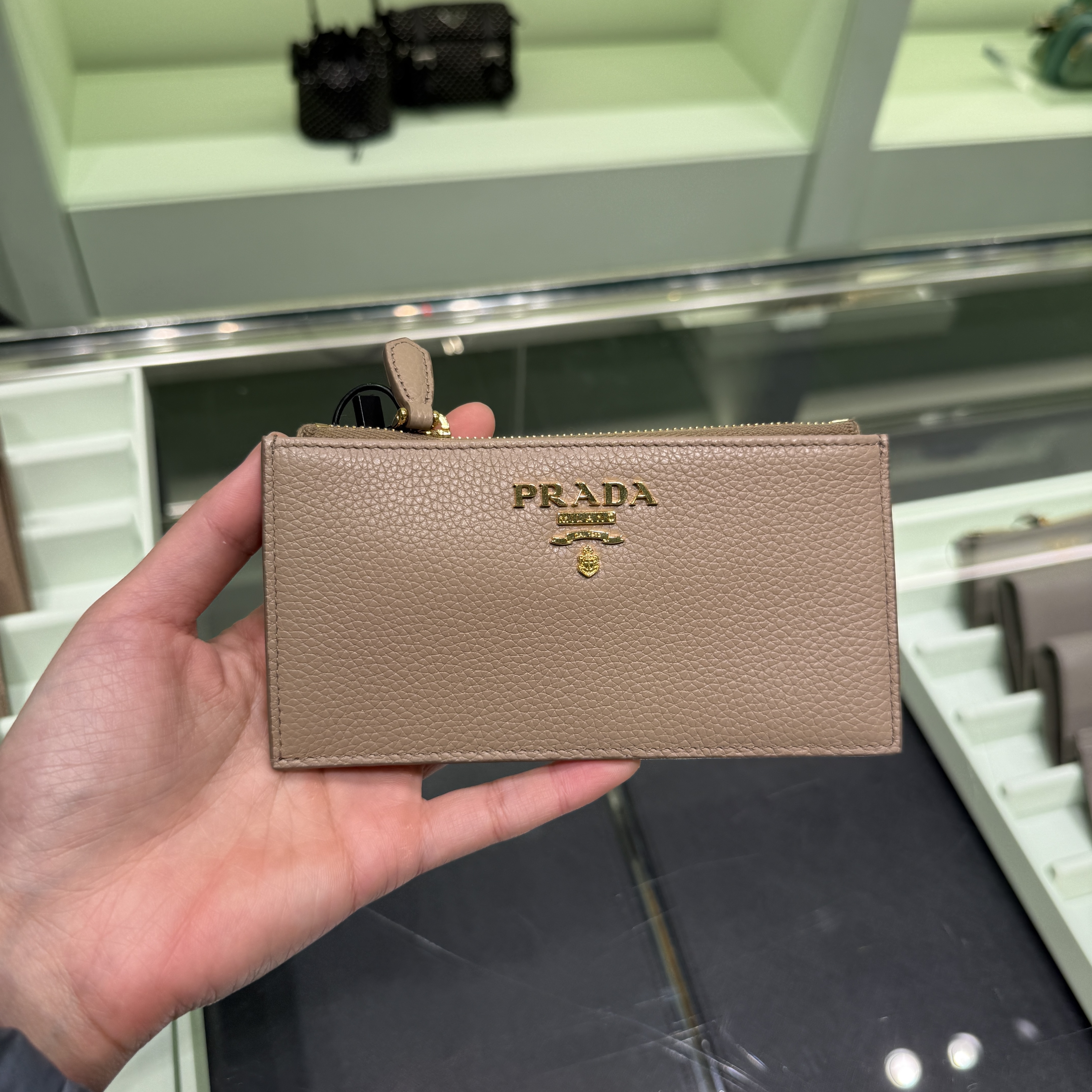 Prada grainy zip coin purse cardholder Beige 1MC079