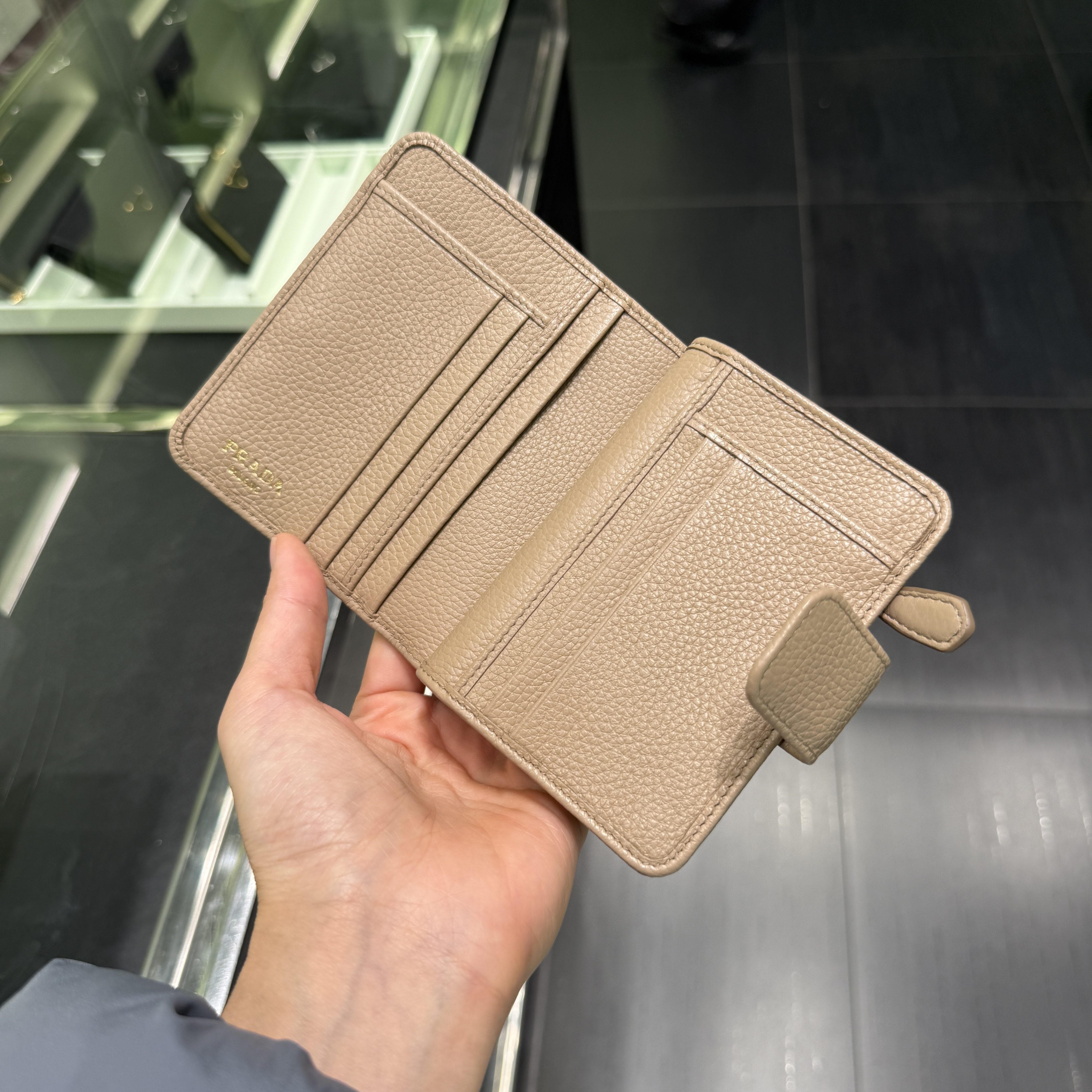 Prada Leather bifold Wallet Beige 1ML018