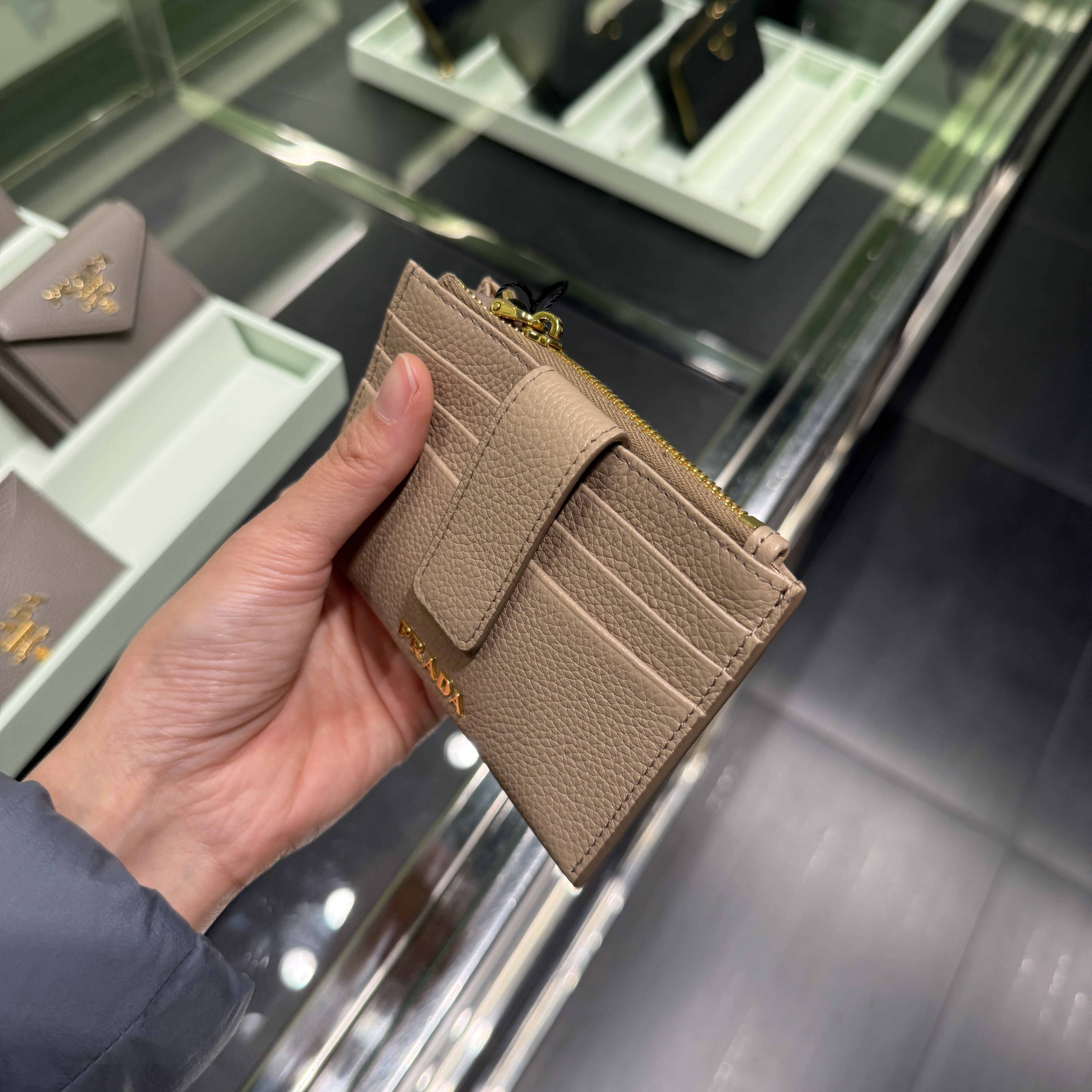 Prada grainy zip coin purse cardholder Beige 1MC026