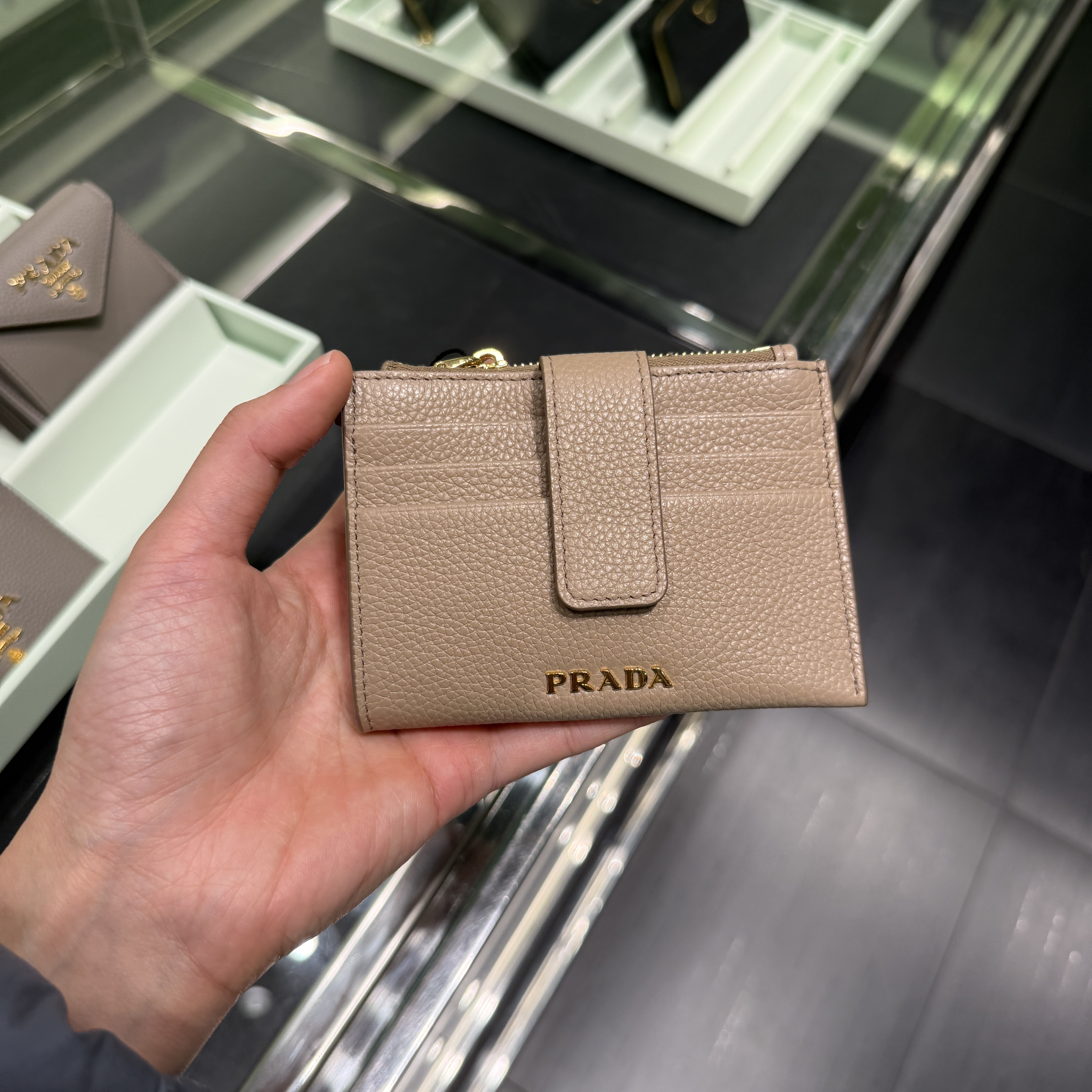 Prada grainy zip coin purse cardholder Beige 1MC026