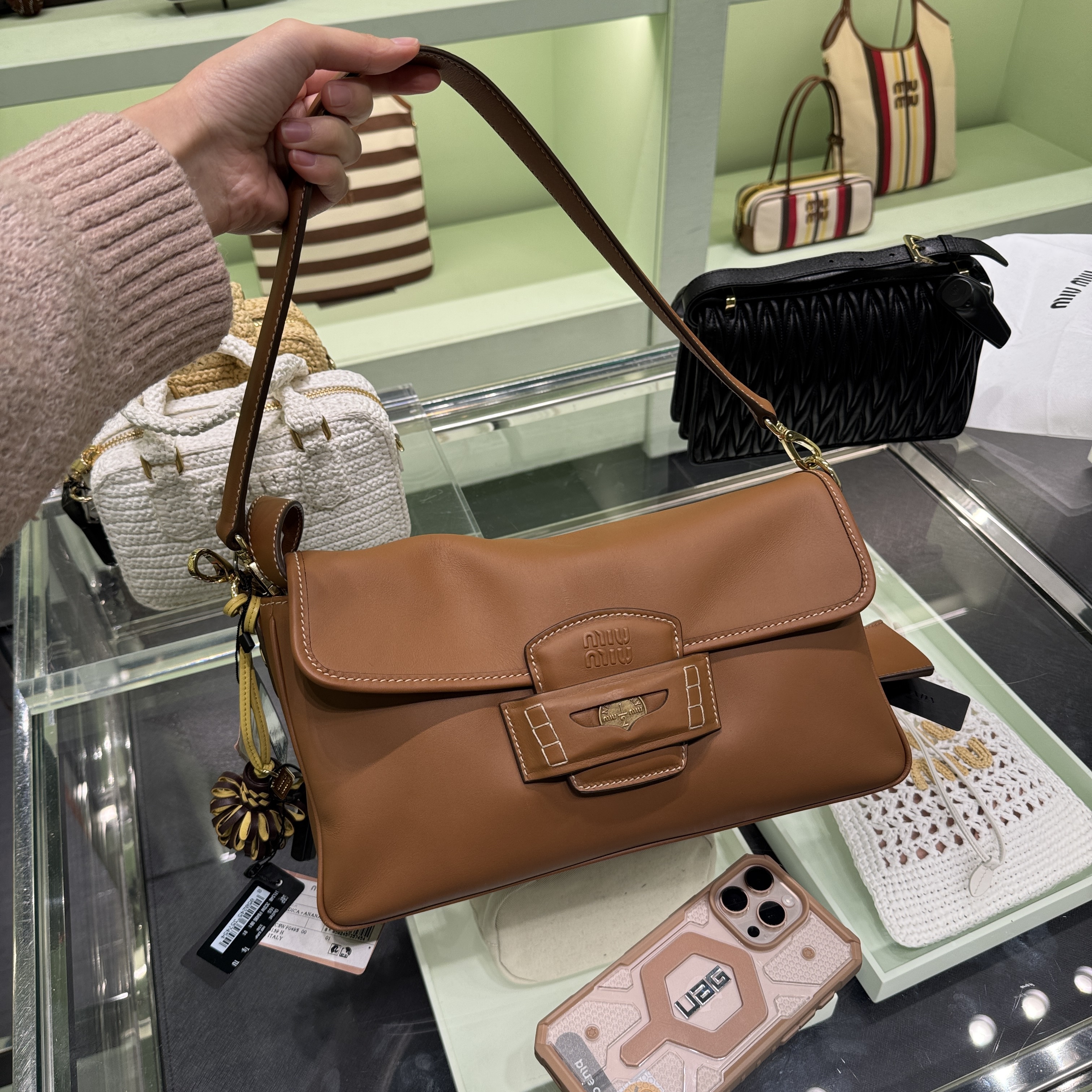 Miumiu Cognac leather penny crossbody bag Tan 5BD273