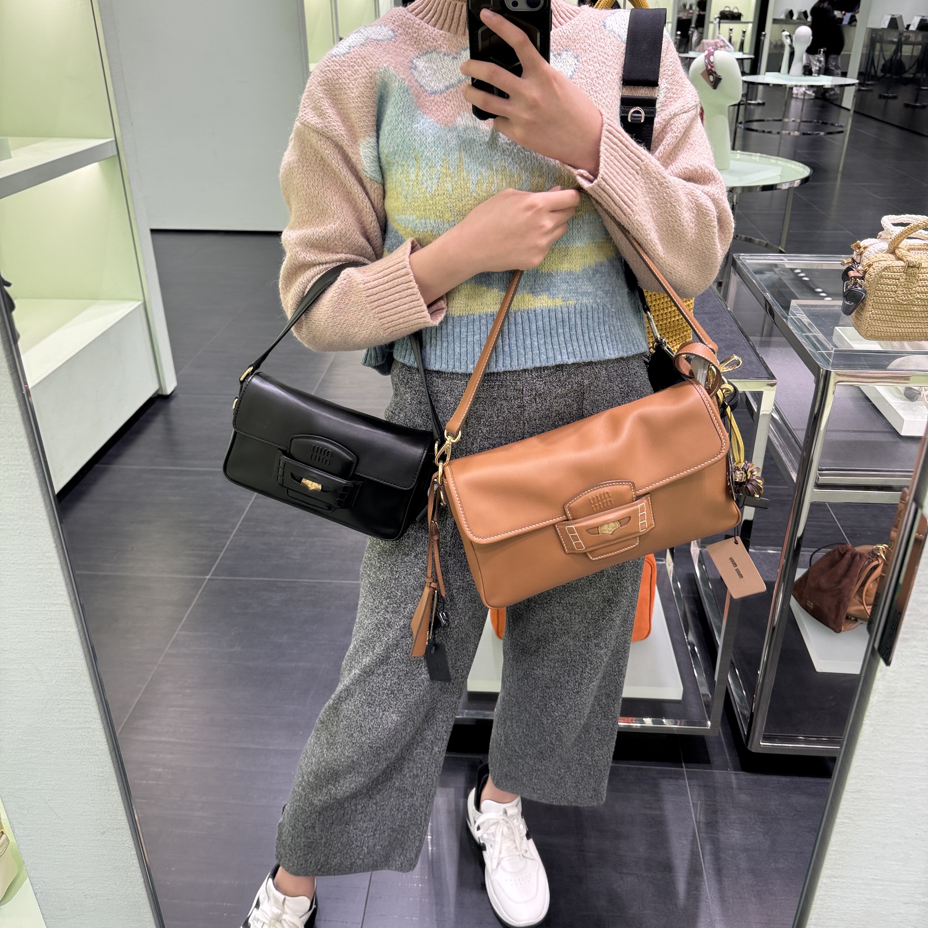 Miumiu Cognac leather penny small crossbody bag black 5BD270