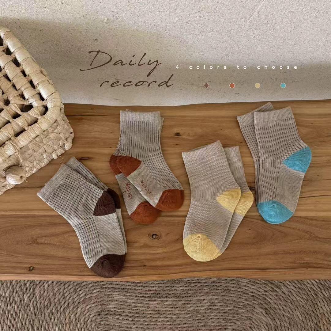 撞色奶油襪 四入組