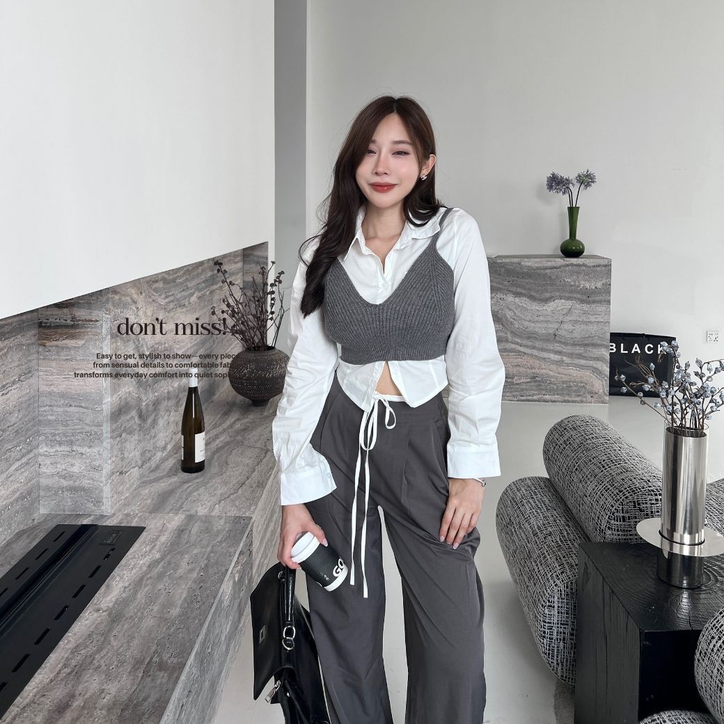 【自帶穿搭感】DOMISS兩件套 襯衫+毛衣背心 襯衫穿搭 馬甲(現貨)