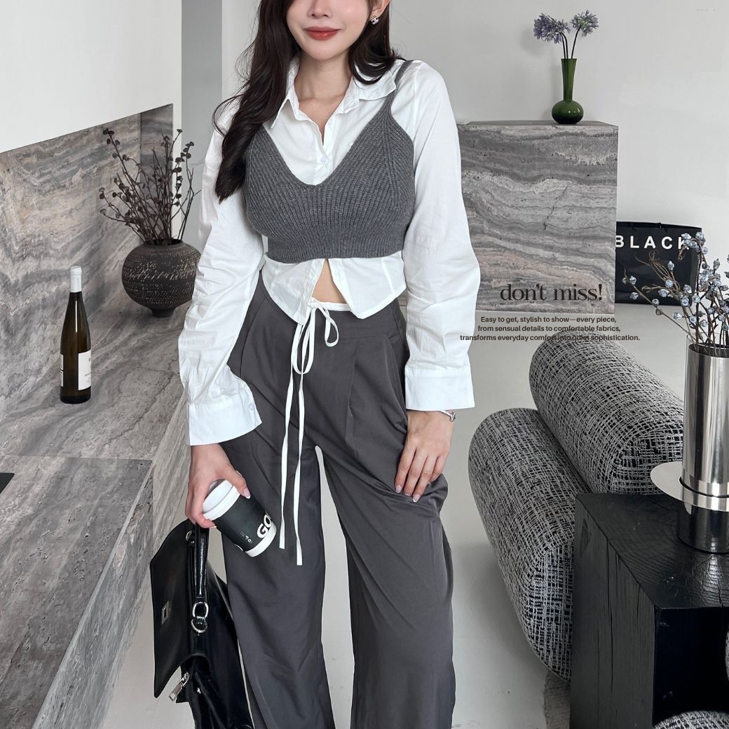 【自帶穿搭感】DOMISS兩件套 襯衫+毛衣背心 襯衫穿搭 馬甲(現貨)