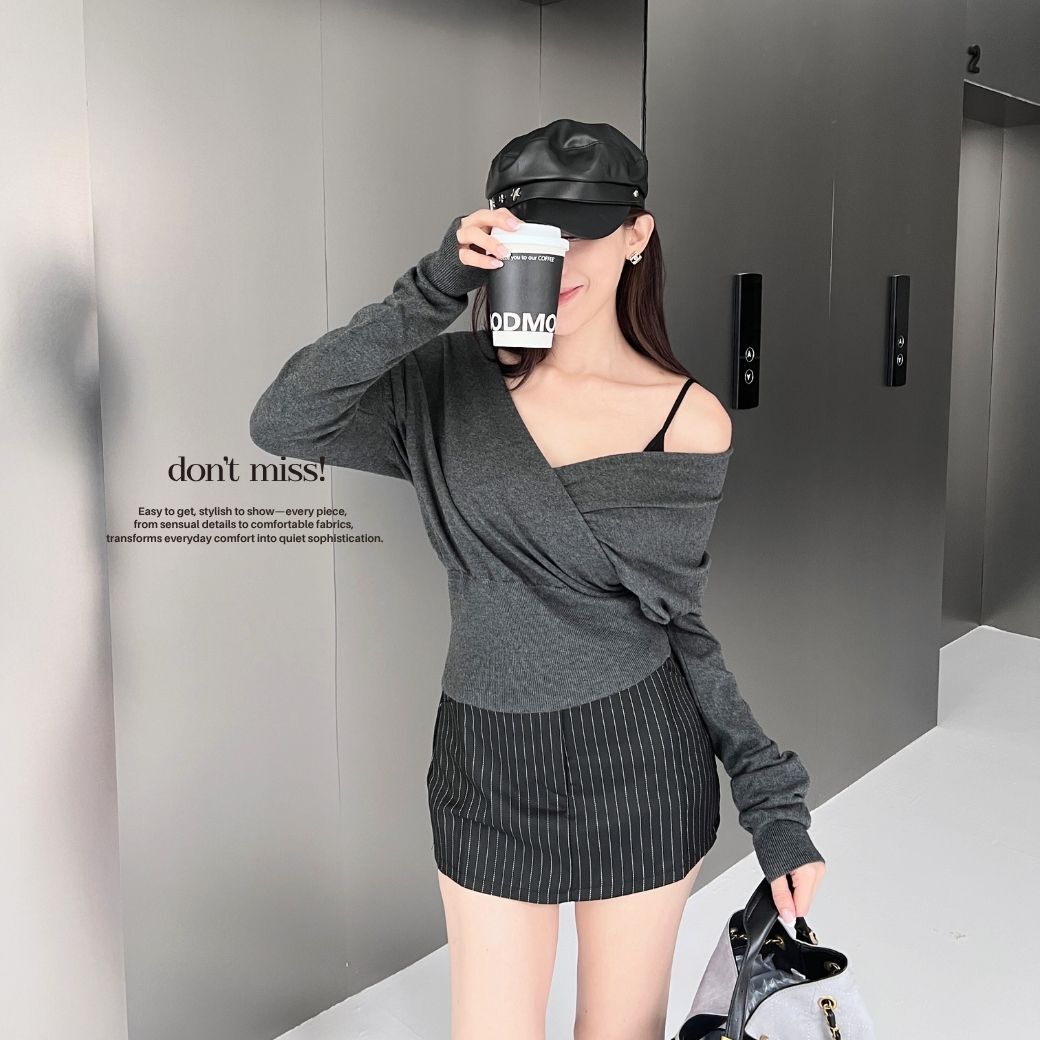 【行走賀爾蒙】DOMISS 性感 交叉 針織毛衣 長袖上衣 毛衣 -3色(現貨)